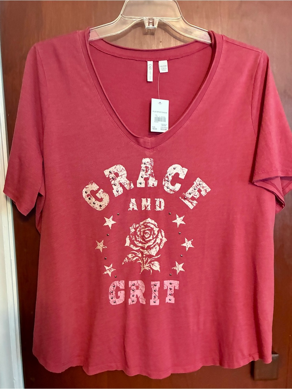 Cato Rose Red 'Grace and Grit' V-Neck Graphic Tee